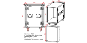 Cobra 16U 19-Inch Rack Flight Case 520mm Deep – Removable Casters, Durable